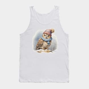 Adorable cute owl wearing a hat and scarf Tank Top